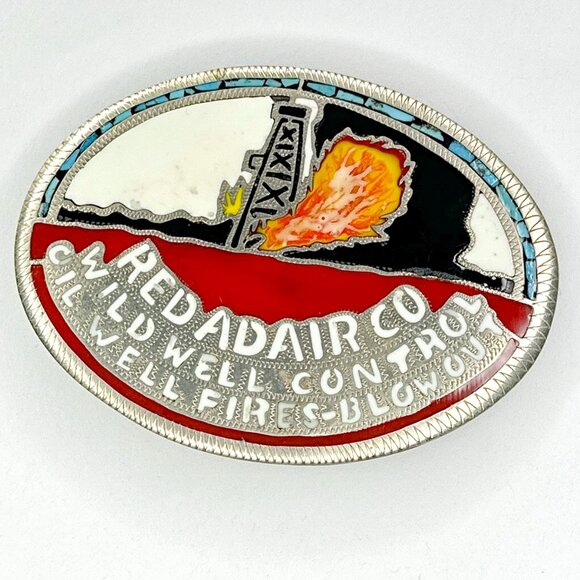 VTG Red Adair Co. Belt Buckle Oil Well Control Firefighter Western Red White - Picture 3 of 14